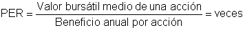 F�rmula del ratio PER