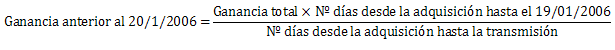 F�rmula determinaci�n de la ganancia patrimonial anterior al 20 de enero de 2006