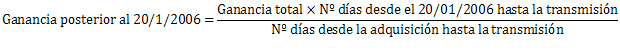 F�rmula determinaci�n de la ganancia patrimonial posterior al 20 de enero de 2006