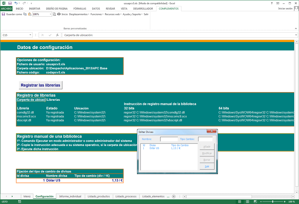 Escandallos de productos o servicios; Divisas de trabajo