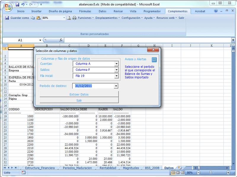 Analisis de Balances; Asignacion saldos cuentas contables